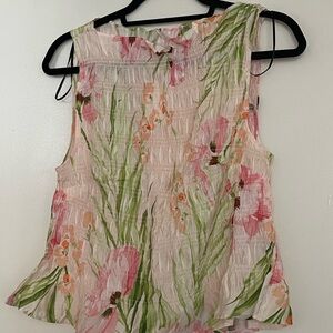 Floral Sleeveless Top - Pink and Green